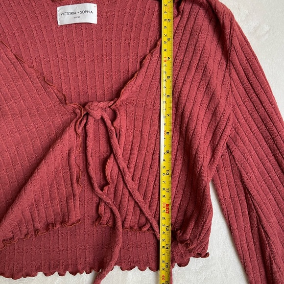 Victoria + Sophia Cropped Cardigan Womens Terracotta Tie-Front Sweater Size S - Picture 7 of 9